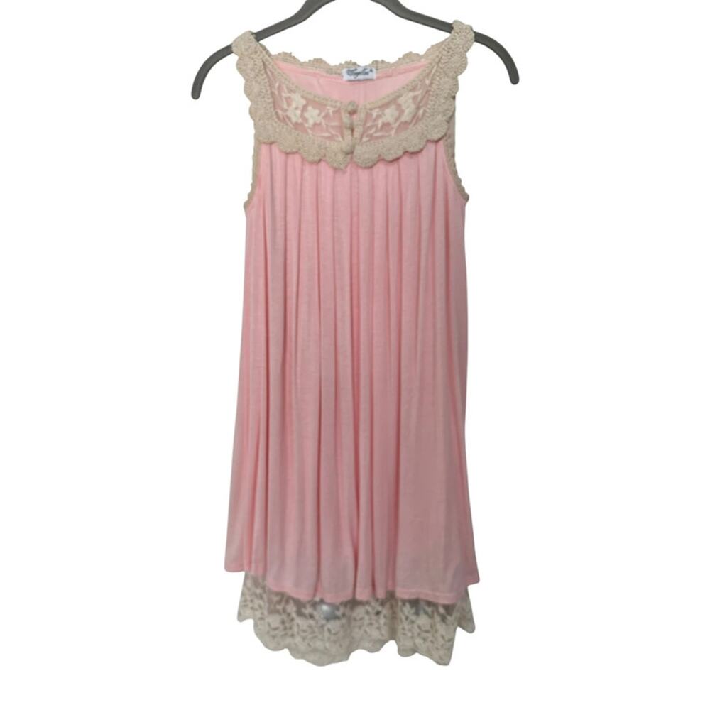 Voyelles Crochet Lace Trim Baby Doll Dress Pink Ivory Womens Sz M